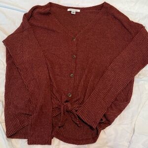 american eagle rust, tie-front sweater